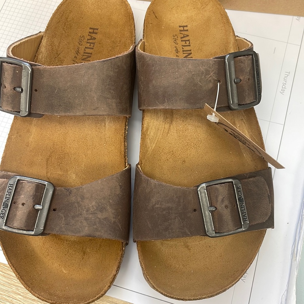 Haflinger Andrea Sandals in Distressed Brown, Size 8/8.5